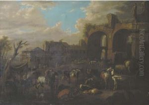 Travellers On Horseback By A Blacksmith