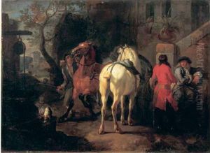 La Halte Des Cavaliers Dans La Cour De L'auberge by Pieter van Bloemen