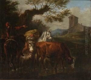 Zwei Hirten Mit Pferden, Kuhen Und
Schafen by Pieter van Bloemen
