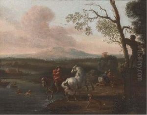 A Riverside Landscape With 
Bathers And A Horseman; And Figures Athalt Before A Military Encampment