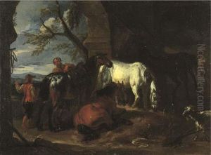 Cavalli E Armenti Nella Stalla Di Un Maniscalco by Pieter van Bloemen