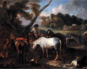 Landscape With Soldiers Making Camp Beside A Road