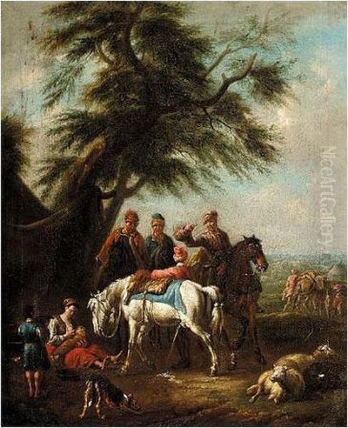 Landscape With Travellers And Horses Resting Under A Tree - view 1