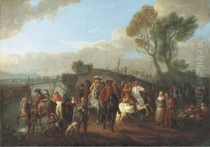 An Italianate River Landscape With Cavalry On The March by Pieter van Bloemen