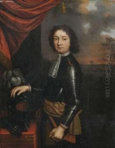Portrait Of A Nobleman In A Suit Of Armour In Front Of A Landscape.