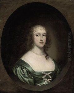 Portrait Of A Lady, 
Traditionally Identified As Lady Bowyer (d. 1665), Bust-length, In A 
Green Dress With Ribbons And A Pearl Necklace, In A Sculpted Cartouche