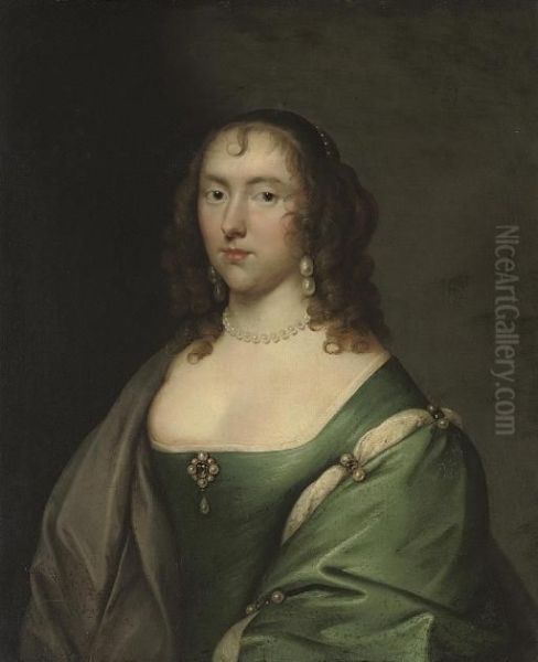 Portrait Of Lady Lucy Pelham
(d.1685), Half-length, In A Blue Dress With Pearl Ornaments, And A Grey
Wrap - view 1