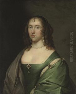 Portrait Of Lady Lucy Pelham 
(d.1685), Half-length, In A Blue Dress With Pearl Ornaments, And A Grey 
Wrap