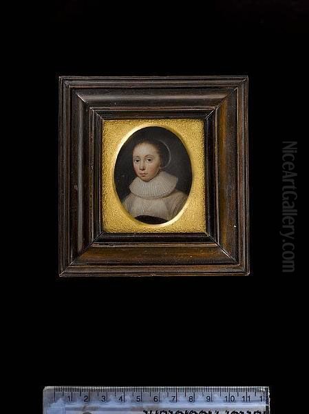 A Lady, Wearing Black Dress With
White Lace Bodice And Pleated White Falling Collar, Her Hair Upswept. - view 1