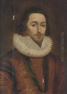 Portrait Of George Villiers, 1st
 Duke Of Buckingham, In A Golddoublet And Lace Ruff, Wearing The 
Order-of-the-garter