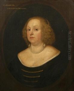 Portrait Of Elizabeth Countess 
Rivers, Long Bust Length With Black Gown And Pearl Jewellery