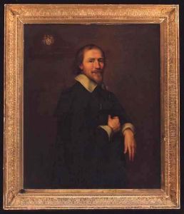 Portrait Of A Gentleman, Three-quarter-length, In A Black Coat Andwhite Shirt by Cornelius Jonson