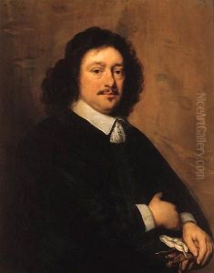 Portrait Of A Gentleman, 
Half-length, Wearing A Black Coat And Alace Collar, Holding A Pair Of 
Gloves