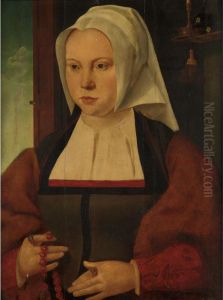 Portrait Of A Lady Holding A Coral Necklace