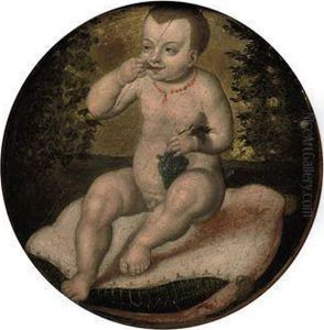 The Infant Christ, Seated On A Red Velvet Cushion, Eatinggrapes