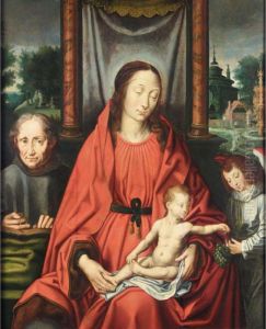 The Holy Family With An Angel Offering The Christ Child A Bunch Of Grapes by Joos Van Cleve