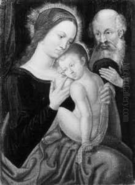 Nachfolge Die Heilige Familie. Maria Das Kind Stillend. Ol Auf Leinwand . H 5; B 37 Cm - view 1