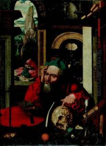 Saint Jerome In His Study, A Landscape Beyond by Joos Van Cleve