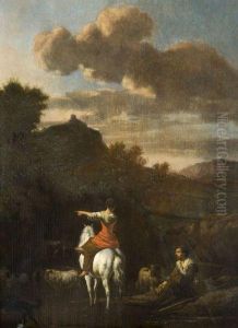 Troupeau De Moutons A La Riviere Dans Un Paysage D'italie by Adrian Van De Velde