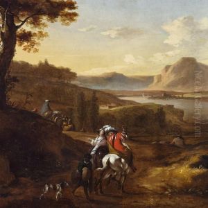 Southern Landscape With Falcon Hunting Near A River by Adrian Van De Velde