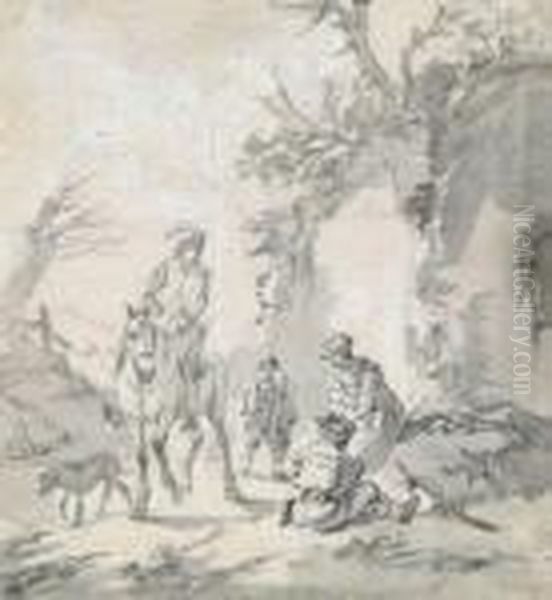 Landschaft Mit Einem Reiter Und Rastenden Personen - view 1