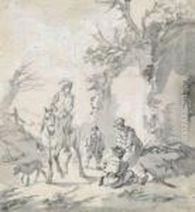 Landschaft Mit Einem Reiter Und Rastenden Personen Landschaft Mit Einem Reiter Und Rastenden Personen