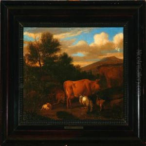 Autumn Landscape With Cows, Goats And A Horse by Adrian Van De Velde