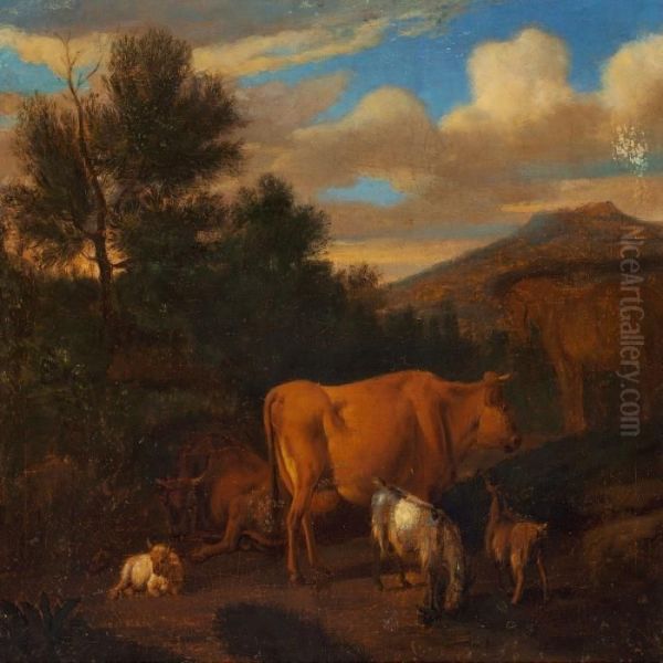Cows, Goats And A Horse In A Landscape - view 1