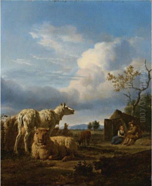 Pastoral Landscape With Sheep And Peasants - view 1