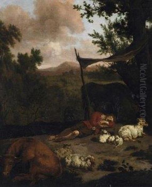 Sleeping Shepherd With His Stock - view 1