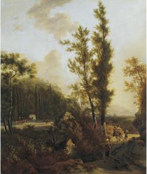 Sold By The J. Paul Getty Museum To Benefit Future Painting Acquisitions
 

 
 
 

 
 An Italianate Landscape With Peasants On A Road In The Foreground, Mounted Figures Entering The Forecourt To A Vil - view 1