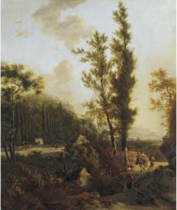 Sold By The J. Paul Getty Museum To Benefit Future Painting Acquisitions
An Italianate Landscape With Peasants On A Road In The Foreground, Mounted Figures Entering The Forecourt To A Vil by Adrian Van De Velde