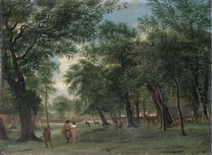 An Elegant Couple Walking In A Deer Park by Adrian Van De Velde