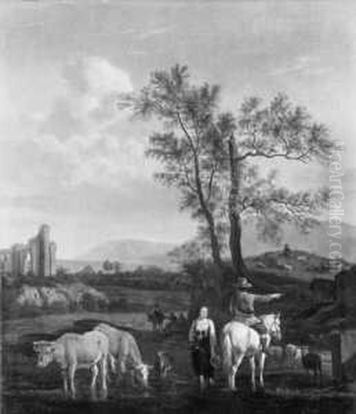 Landschaft Mit Einem Berittenen Hirten, Der Mit Einer Frau Spricht. - view 1