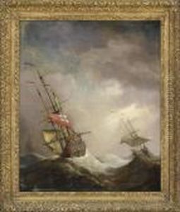 An English Ship At Sea Running In A Gale by Willem van de, the Elder Velde