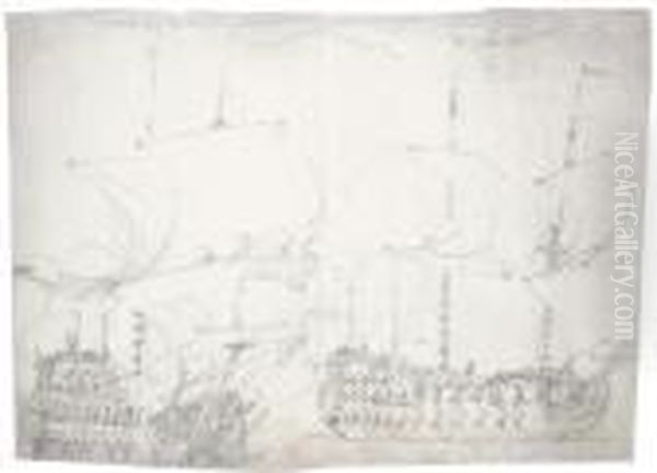 Two Men-o'-war In A Battle - view 1