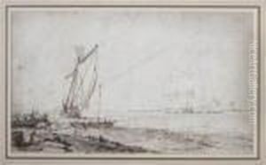 Shipping On An Estuary by Willem van de, the Elder Velde