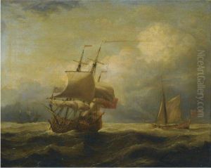 An English Ship Close-hauled In A Strong Breeze With A Royal Yachtin The Wind