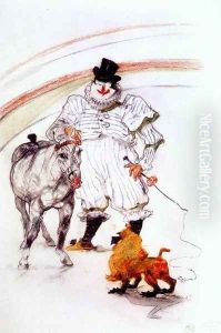 at the circus, horse and monkey dressage