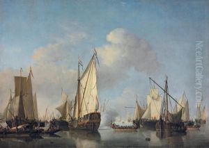 A States Yacht And Other Vessels In A Very Light Air