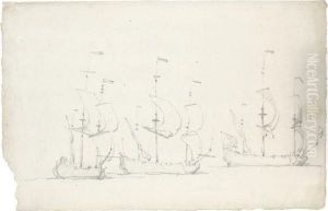 Three Ships Under Sail by Willem van de, the Elder Velde