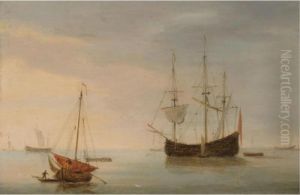 A Dutch Flute At Anchor And A
Fishing Pink With Sail Lowered In The Foreground In A Calm Sea At Sunset by Willem van de, the Elder Velde