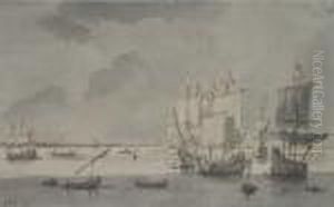 Marine Avec Canaux Et Grands Voiliers Surmer Calme by Willem van de, the Elder Velde