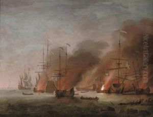 The Burning Of The French Flagship by Willem van de, the Elder Velde