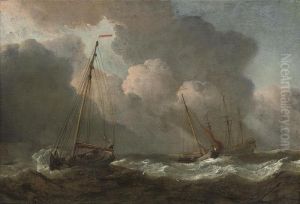English Fishing Smacks At Sea In A Gale