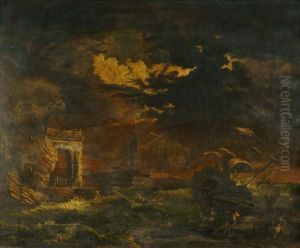 Shipwreck In Astorm by Willem van de, the Elder Velde