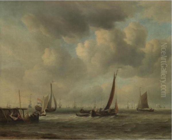 A Kaag And Other Dutch Coastal Vessels Putting Out From A Jetty,the Dutch Fleet Beyond - view 1