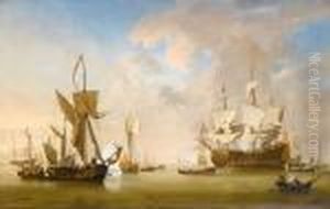 The Evening Gun: An English
Three-decker Withsails Loosed And A Galliot In The Foreground by Willem van de, the Elder Velde