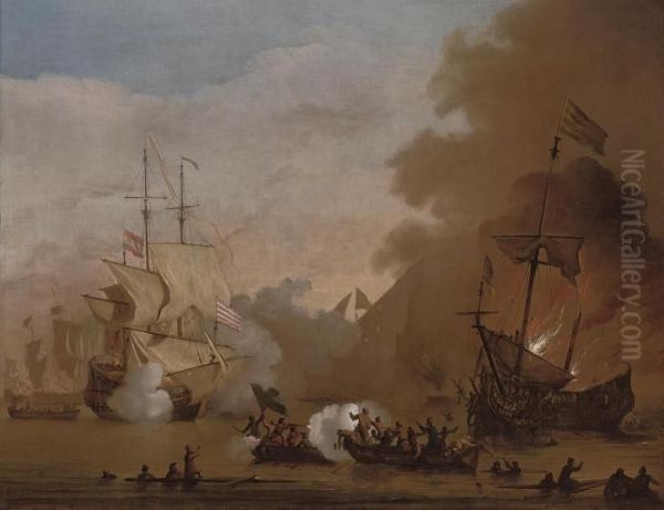An Action Between An English Ship And Vessels Of The Barbarycorsairs - view 1