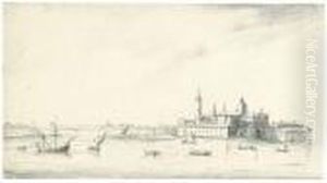 Barques Et Bateaux Sur La Lagune Au Pied De L'eglise Saint Georges Le Majeur A Venise by Willem van de, the Elder Velde